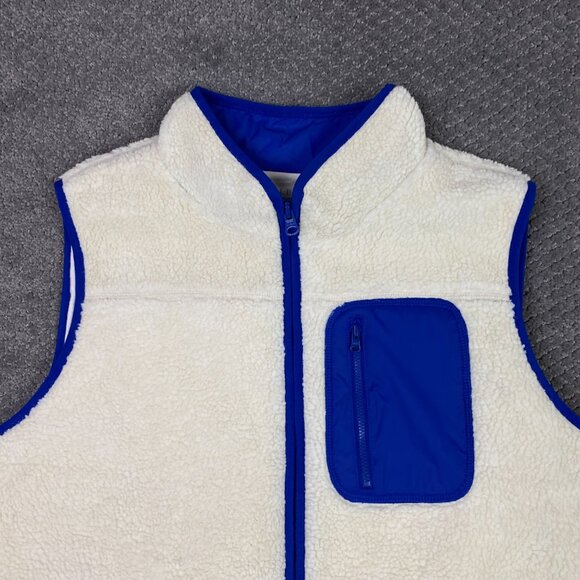 Talbots Fleece Vest Women's 1X White Blue Deep Pile Sherpa Full Zip - Picture 2 of 10